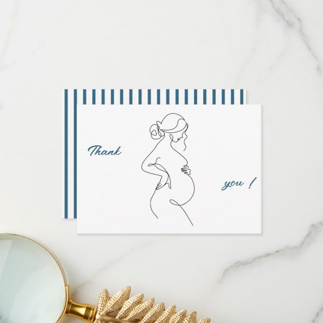 Line Art Pregnancy Minimalist Thank You Flat Card	 (Front/Back In Situ)