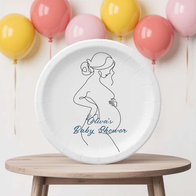 Line Art Pregnancy Silhouette Baby Shower  Paper Plates (Creator Uploaded)