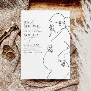 Line Art Pregnancy Simple Minimal Baby Shower Invitation