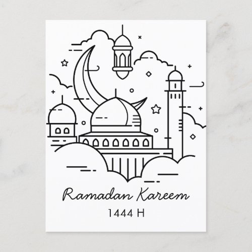 Line Art Ramadan Kareem _ EID Mubarak Postcard