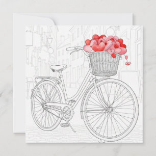 Line Art Red Bicycle on Cobblestone Street Drawing Holiday Card