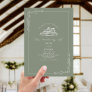 Line Art Rustic Barn Sage Green Wedding  Invitation
