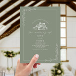 Line Art Rustic Barn Sage Green Wedding  Invitation at Zazzle