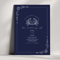 Line Art Rustic Navy Blue Crab Beach Wedding