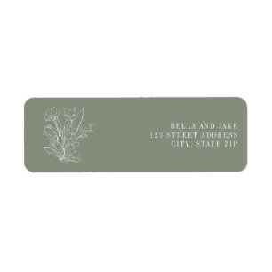 Line Art Sage Green Floral Wedding Label