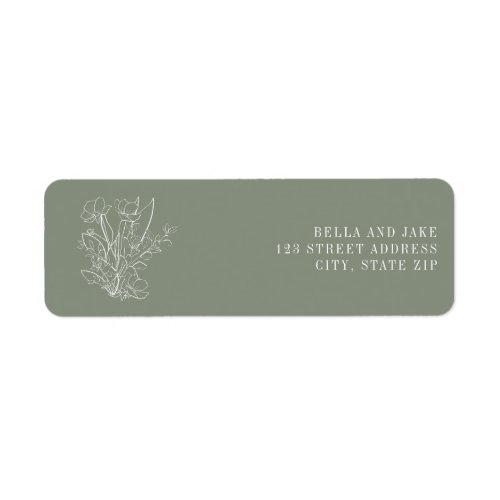 Line Art Sage Green Floral Wedding Label