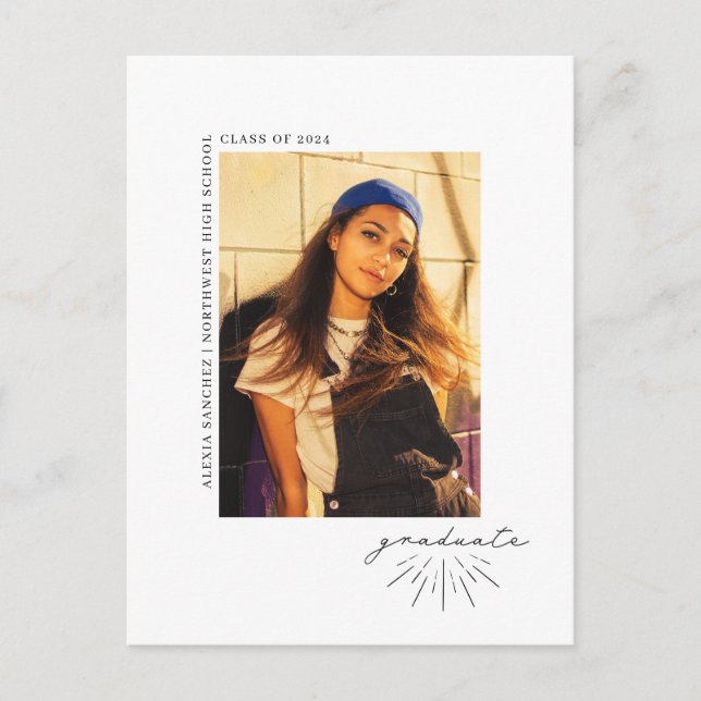 Line Art Script Graduation Party Photo Postcard (Front)