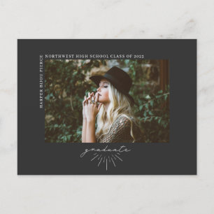Line Art Script Graduation Photo Announcement Gray Postcard