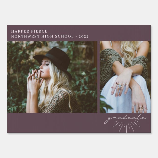 Line Art Script Merlot Graduation Photo Sign (Front)