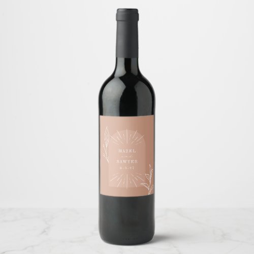 Line Art Script Terracotta Wedding Wine Label
