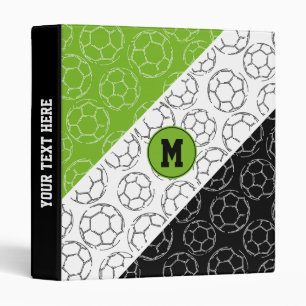 line art soccer balls pattern on green white black 3 ring binder