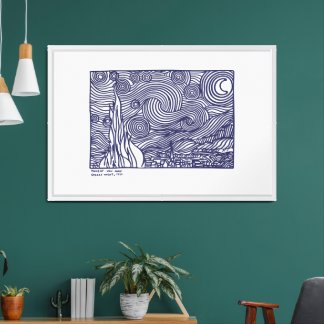 Line Art Starry Night Stretched Canvas Print