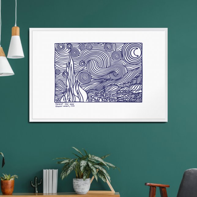 Line Art Starry Night Stretched Canvas Print (Living Room 2)