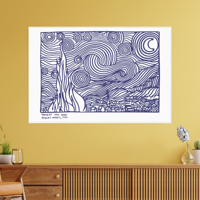 Line Art Starry Night Stretched Canvas Print (Insitu(LivingRoom))