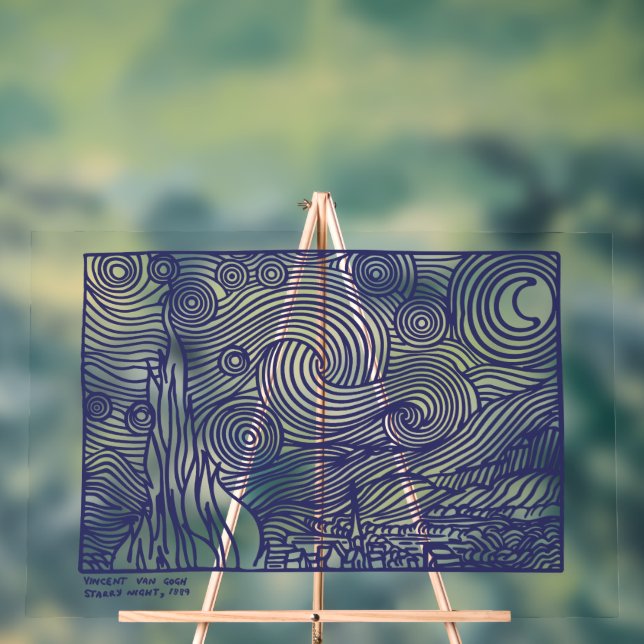 Line Art Starry Night Stretched Canvas Print Acrylic Sign (Neutral)