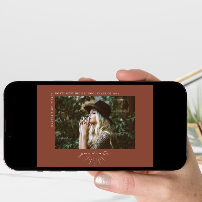 Line Art Terracotta Graduation Horizontal Photo Announcement (Front Digital)