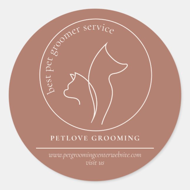 Line Art Terracotta Veterinary Pet Cute Dog Cat Classic Round Sticker