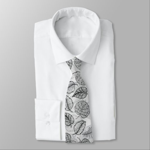 Line Art Tropical Leaf Pattern Neck Tie