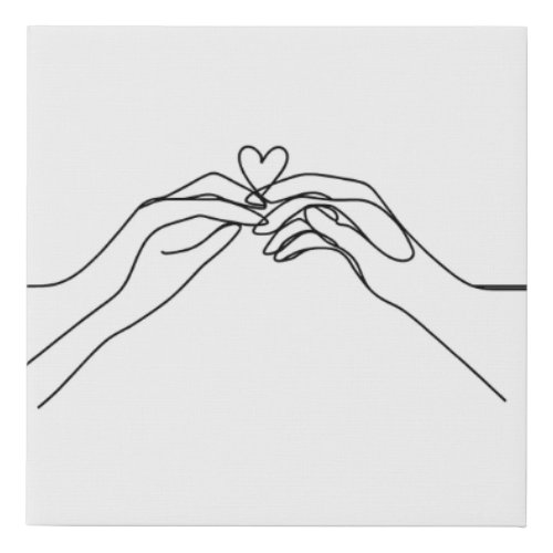 Line Art Two Hands Touching a heart Faux Canvas Print