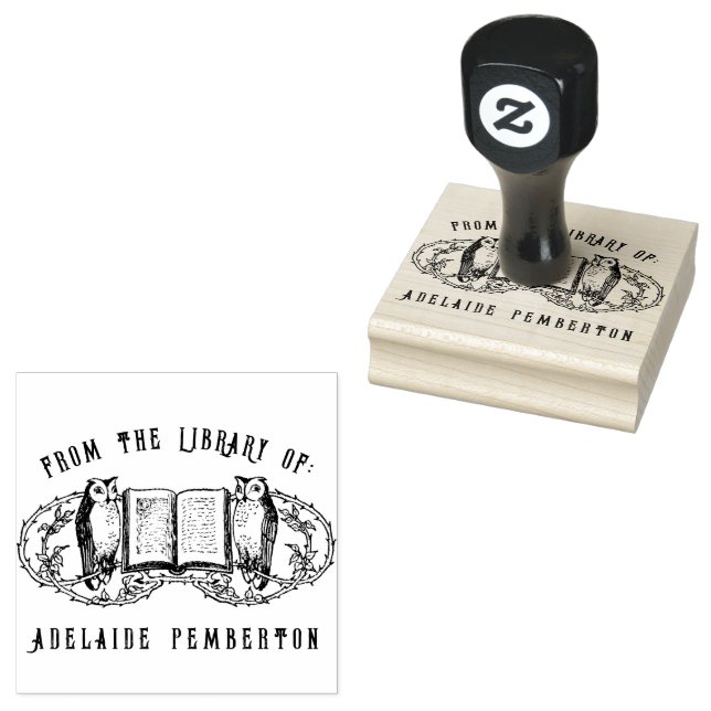 Line Art Two Owls Book  Rubber Stamp (Stamped)