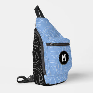 line art volleyballs on blue black color blocks sling bag