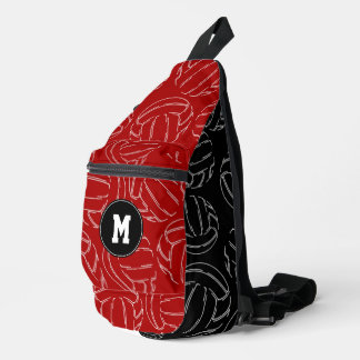 line art volleyballs on red black color blocks sling bag