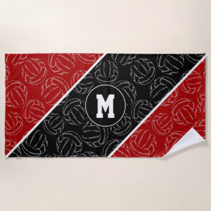 line art volleyballs pattern on red black beach towel
