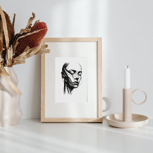 Line Art Woman Abstract Black and White Poster