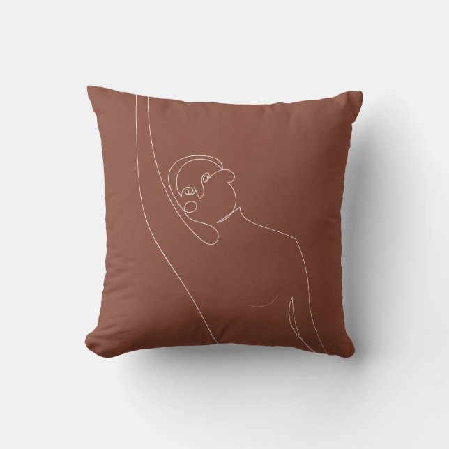 Line Art Woman Body, Earthy Tone Throw Pillow (Front)