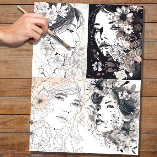 Line Art Woman Collage 1 Decoupage Paper
