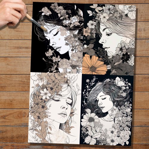 Line Art Woman Collage 2 Decoupage Paper