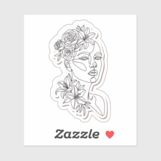 Line Art Woman Floral Crown Sticker