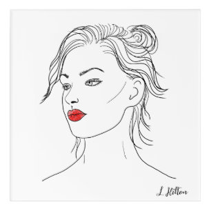 Line Art Woman in Red Lipstick