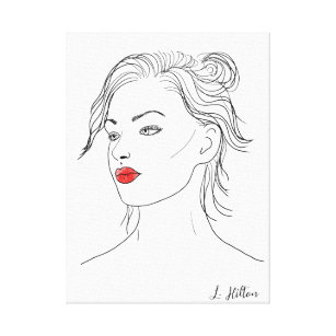 Line Art   Woman in Red Lipstick  Canvas Print