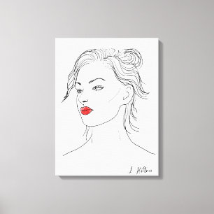 Line Art   Woman in Red Lipstick  Canvas Print