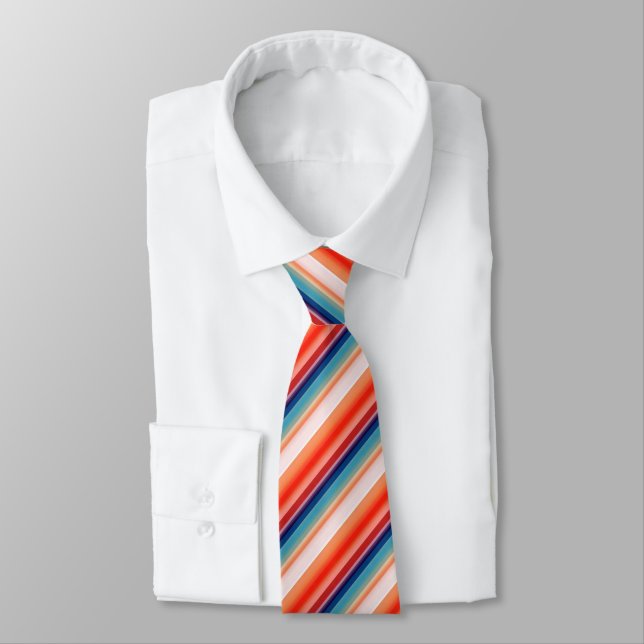 Line Blue Orange Pattern Neck Tie (Tied)