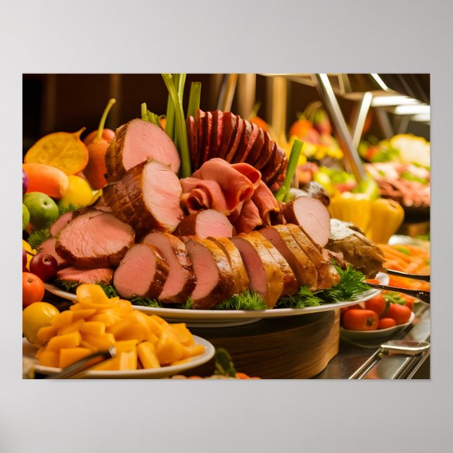 Line Catering Buffet Food in Restaurant Poster (Front)