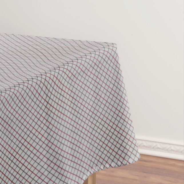 Line Checkered Pattern Elegant Grey Geometric Tablecloth (In Situ)