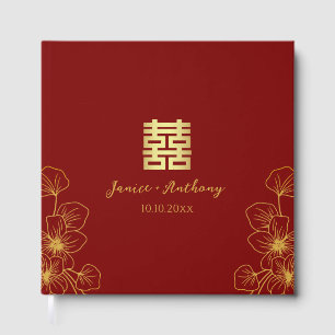 Line cherry blossom Chinese wedding double xi Guest Book