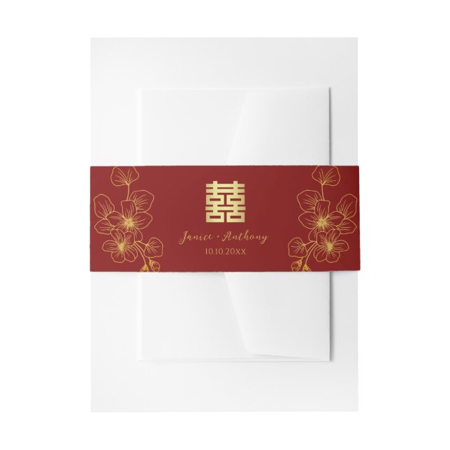Line cherry blossom Chinese wedding double xi Invitation Belly Band (Front Example)