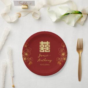 Line cherry blossom Chinese wedding double xi Paper Plates