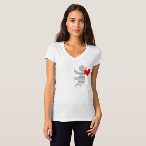 line cupid shape and red heart cupid silhouette T_Shirt