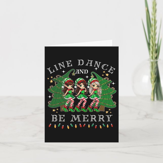 Line Dance And Be Merry Christmas Elf Dancing Holi Card (Front)
