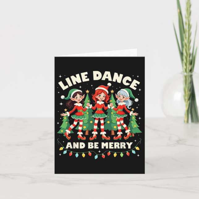 Line Dance And Be Merry Xmas Cute Elf Dancers Cost Card (Front)