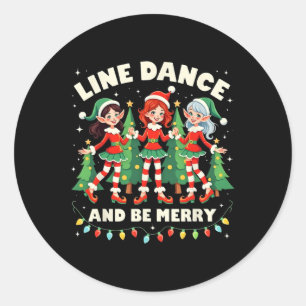 Line Dance And Be Merry Xmas Cute Elf Dancers Cost Classic Round Sticker