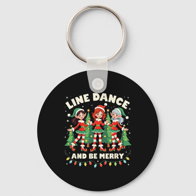 Line Dance And Be Merry Xmas Cute Elf Dancers Cost Keychain (Front)