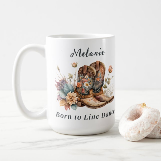 Line Dance Country Western Boots Flowers Mug (With Donut)