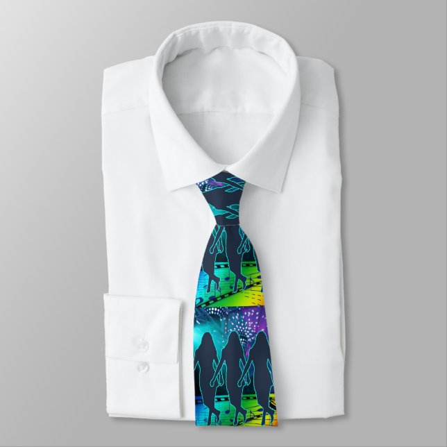 Line Dance Group on  Lighted Dance Floor Neck Tie (Tied)