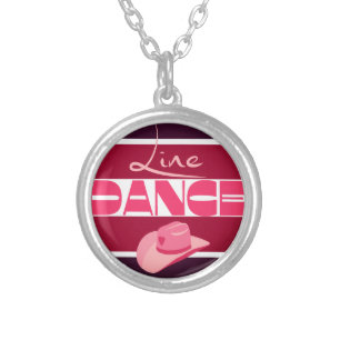 Line dance Love Cowboyhat pink Silver Plated Necklace