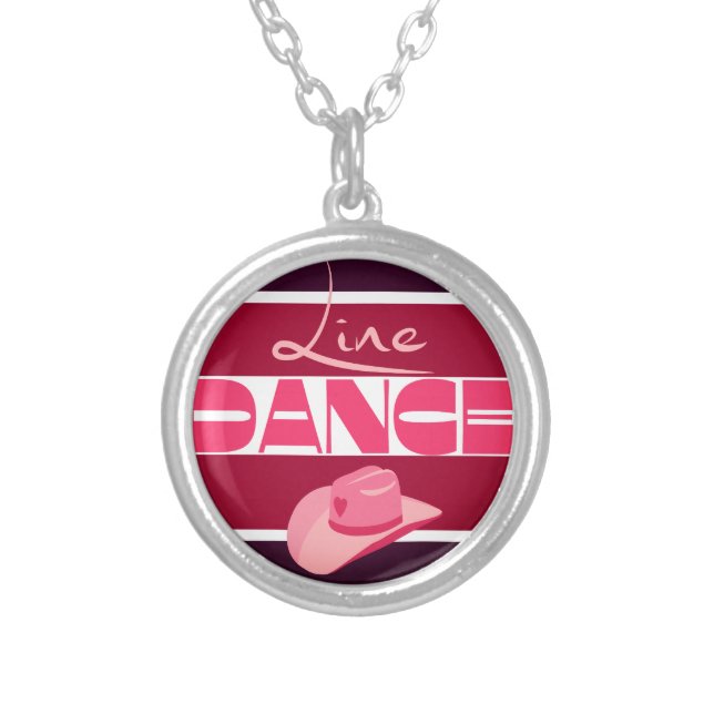 Line dance Love Cowboyhat pink Silver Plated Necklace (Front)